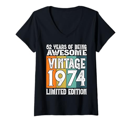 Damen Legendär seit 1974 Limited Edition 52 Geburtstag T-Shirt mit V-Ausschnitt Damen Legendär seit 1974 Limited Edition 52 Geburtstag T-Shirt mit V-Ausschnitt von Kattos - Birthday Vintage Born 1974 Version 2026