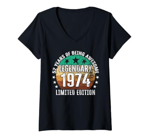 Damen Legendär seit 1974 Limited Edition 52 Geburtstag T-Shirt mit V-Ausschnitt Damen Legendär seit 1974 Limited Edition 52 Geburtstag T-Shirt mit V-Ausschnitt von Kattos - Birthday Vintage Born 1974 Version 2026