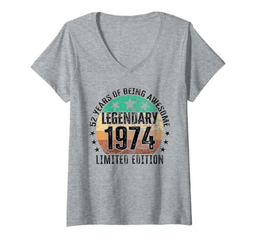 Damen Legendär seit 1974 Limited Edition 52 Geburtstag T-Shirt mit V-Ausschnitt Damen Legendär seit 1974 Limited Edition 52 Geburtstag T-Shirt mit V-Ausschnitt von Kattos - Birthday Vintage Born 1974 Version 2026