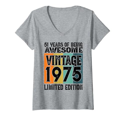 Damen Legendär seit 1975 Limited Edition 51 Geburtstag T-Shirt mit V-Ausschnitt Damen Legendär seit 1975 Limited Edition 51 Geburtstag T-Shirt mit V-Ausschnitt von Kattos - Birthday Vintage Born 1975 Version 2026