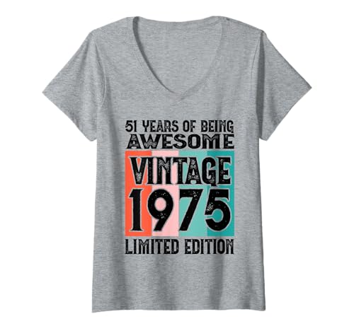 Damen Legendär seit 1975 Limited Edition 51 Geburtstag T-Shirt mit V-Ausschnitt Damen Legendär seit 1975 Limited Edition 51 Geburtstag T-Shirt mit V-Ausschnitt von Kattos - Birthday Vintage Born 1975 Version 2026
