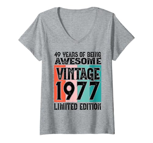 Damen Legendär seit 1977 Limited Edition 49 Geburtstag T-Shirt mit V-Ausschnitt Damen Legendär seit 1977 Limited Edition 49 Geburtstag T-Shirt mit V-Ausschnitt von Kattos - Birthday Vintage Born 1977 Version 2026