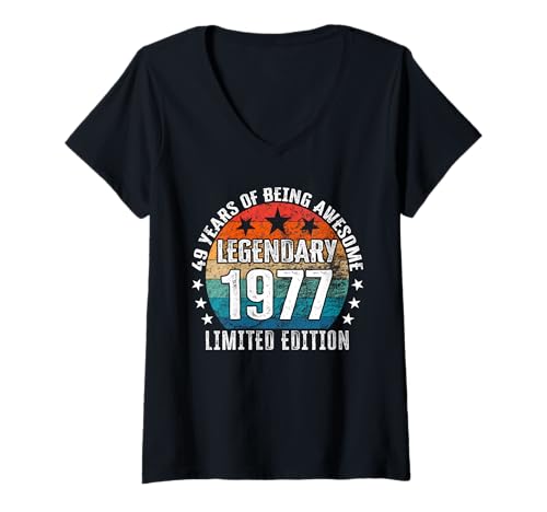 Damen Legendär seit 1977 Limited Edition 49 Geburtstag T-Shirt mit V-Ausschnitt Damen Legendär seit 1977 Limited Edition 49 Geburtstag T-Shirt mit V-Ausschnitt von Kattos - Birthday Vintage Born 1977 Version 2026