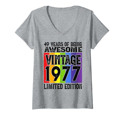 Damen Legendär seit 1977 Limited Edition 49 Geburtstag T-Shirt mit V-Ausschnitt Damen Legendär seit 1977 Limited Edition 49 Geburtstag T-Shirt mit V-Ausschnitt von Kattos - Birthday Vintage Born 1977 Version 2026
