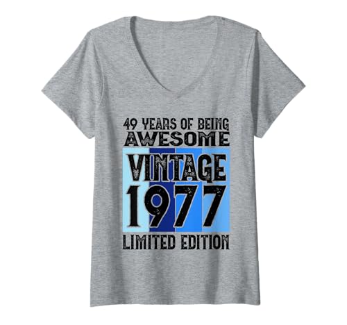 Damen Legendär seit 1977 Limited Edition 49 Geburtstag T-Shirt mit V-Ausschnitt Damen Legendär seit 1977 Limited Edition 49 Geburtstag T-Shirt mit V-Ausschnitt von Kattos - Birthday Vintage Born 1977 Version 2026