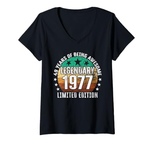Damen Legendär seit 1977 Limited Edition 49 Geburtstag T-Shirt mit V-Ausschnitt Damen Legendär seit 1977 Limited Edition 49 Geburtstag T-Shirt mit V-Ausschnitt von Kattos - Birthday Vintage Born 1977 Version 2026