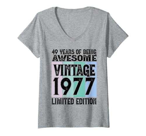 Damen Legendär seit 1977 Limited Edition 49 Geburtstag T-Shirt mit V-Ausschnitt Damen Legendär seit 1977 Limited Edition 49 Geburtstag T-Shirt mit V-Ausschnitt von Kattos - Birthday Vintage Born 1977 Version 2026