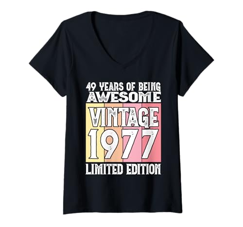 Damen Legendär seit 1977 Limited Edition 49 Geburtstag T-Shirt mit V-Ausschnitt Damen Legendär seit 1977 Limited Edition 49 Geburtstag T-Shirt mit V-Ausschnitt von Kattos - Birthday Vintage Born 1977 Version 2026
