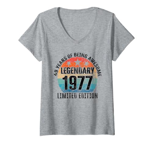 Damen Legendär seit 1977 Limited Edition 49 Geburtstag T-Shirt mit V-Ausschnitt Damen Legendär seit 1977 Limited Edition 49 Geburtstag T-Shirt mit V-Ausschnitt von Kattos - Birthday Vintage Born 1977 Version 2026