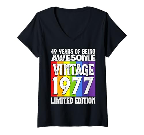 Damen Legendär seit 1977 Limited Edition 49 Geburtstag T-Shirt mit V-Ausschnitt Damen Legendär seit 1977 Limited Edition 49 Geburtstag T-Shirt mit V-Ausschnitt von Kattos - Birthday Vintage Born 1977 Version 2026