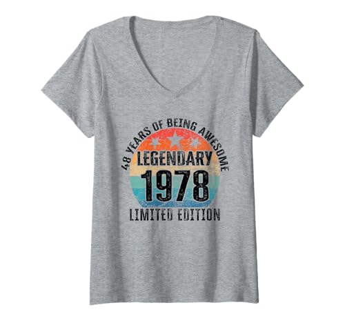 Damen Legendär seit 1978 Limited Edition 48 Geburtstag T-Shirt mit V-Ausschnitt von Kattos - Birthday Vintage Born 1978 Version 2026