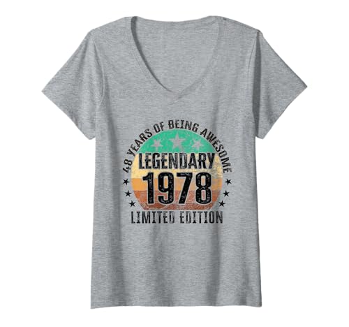 Damen Legendär seit 1978 Limited Edition 48 Geburtstag T-Shirt mit V-Ausschnitt von Kattos - Birthday Vintage Born 1978 Version 2026