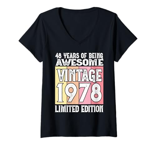 Damen Legendär seit 1978 Limited Edition 48 Geburtstag T-Shirt mit V-Ausschnitt von Kattos - Birthday Vintage Born 1978 Version 2026