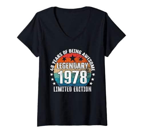 Damen Legendär seit 1978 Limited Edition 48 Geburtstag T-Shirt mit V-Ausschnitt von Kattos - Birthday Vintage Born 1978 Version 2026