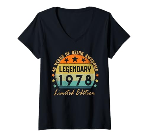 Damen Legendär seit 1978 Limited Edition 48 Geburtstag T-Shirt mit V-Ausschnitt von Kattos - Birthday Vintage Born 1978 Version 2026