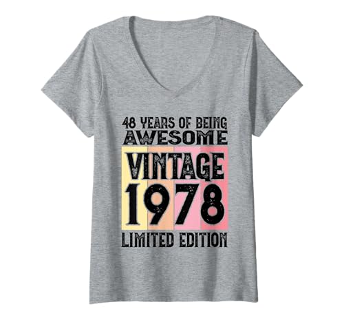 Damen Legendär seit 1978 Limited Edition 48 Geburtstag T-Shirt mit V-Ausschnitt von Kattos - Birthday Vintage Born 1978 Version 2026