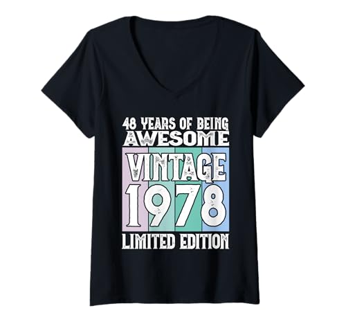 Damen Legendär seit 1978 Limited Edition 48 Geburtstag T-Shirt mit V-Ausschnitt von Kattos - Birthday Vintage Born 1978 Version 2026