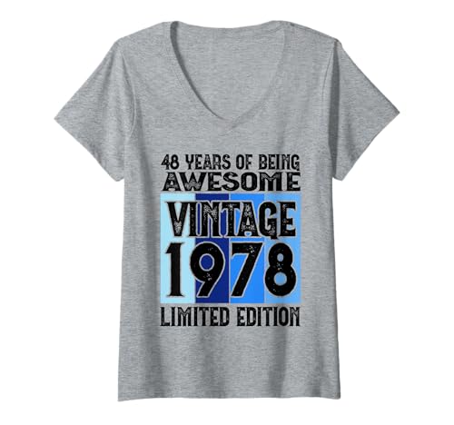Damen Legendär seit 1978 Limited Edition 48 Geburtstag T-Shirt mit V-Ausschnitt von Kattos - Birthday Vintage Born 1978 Version 2026
