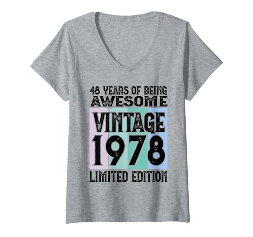 Damen Legendär seit 1978 Limited Edition 48 Geburtstag T-Shirt mit V-Ausschnitt von Kattos - Birthday Vintage Born 1978 Version 2026