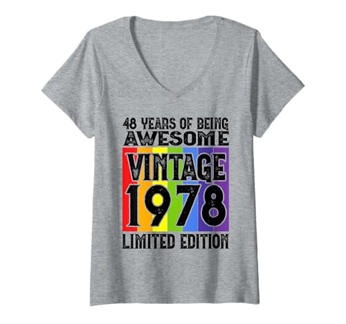 Damen Legendär seit 1978 Limited Edition 48 Geburtstag T-Shirt mit V-Ausschnitt von Kattos - Birthday Vintage Born 1978 Version 2026