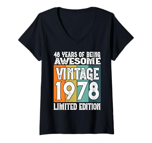 Damen Legendär seit 1978 Limited Edition 48 Geburtstag T-Shirt mit V-Ausschnitt von Kattos - Birthday Vintage Born 1978 Version 2026