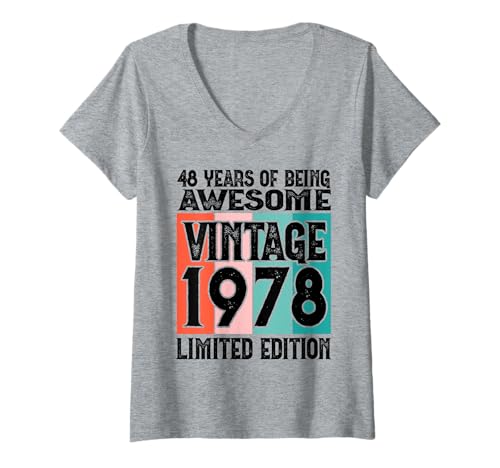 Damen Legendär seit 1978 Limited Edition 48 Geburtstag T-Shirt mit V-Ausschnitt von Kattos - Birthday Vintage Born 1978 Version 2026