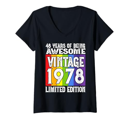 Damen Legendär seit 1978 Limited Edition 48 Geburtstag T-Shirt mit V-Ausschnitt von Kattos - Birthday Vintage Born 1978 Version 2026