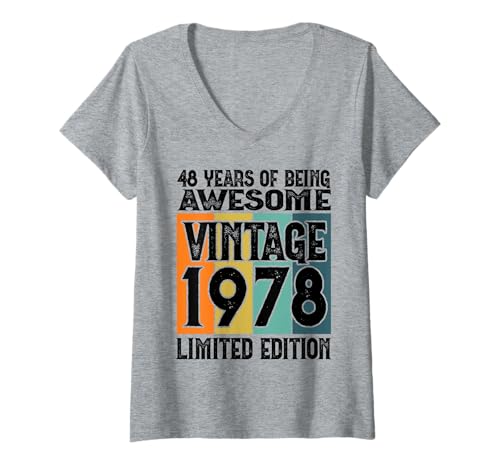 Damen Legendär seit 1978 Limited Edition 48 Geburtstag T-Shirt mit V-Ausschnitt von Kattos - Birthday Vintage Born 1978 Version 2026