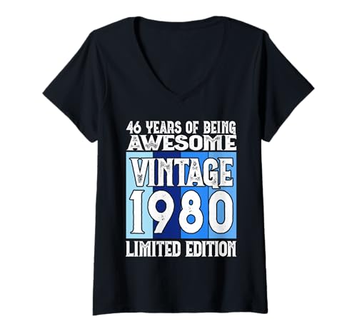 Damen Legendär seit 1980 Limited Edition 46 Geburtstag T-Shirt mit V-Ausschnitt Damen Legendär seit 1980 Limited Edition 46 Geburtstag T-Shirt mit V-Ausschnitt von Kattos - Birthday Vintage Born 1980 Version 2026