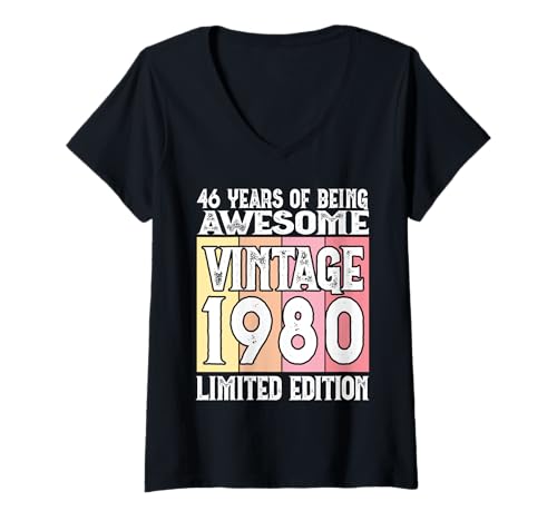 Damen Legendär seit 1980 Limited Edition 46 Geburtstag T-Shirt mit V-Ausschnitt von Kattos - Birthday Vintage Born 1980 Version 2026