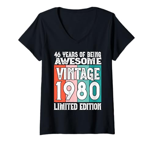 Damen Legendär seit 1980 Limited Edition 46 Geburtstag T-Shirt mit V-Ausschnitt Damen Legendär seit 1980 Limited Edition 46 Geburtstag T-Shirt mit V-Ausschnitt von Kattos - Birthday Vintage Born 1980 Version 2026