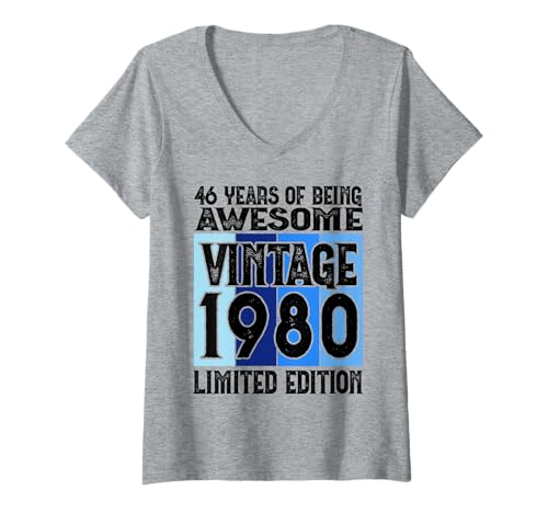 Damen Legendär seit 1980 Limited Edition 46 Geburtstag T-Shirt mit V-Ausschnitt Damen Legendär seit 1980 Limited Edition 46 Geburtstag T-Shirt mit V-Ausschnitt von Kattos - Birthday Vintage Born 1980 Version 2026