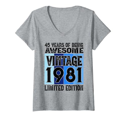 Damen Legendär seit 1981 Limited Edition 45 Geburtstag T-Shirt mit V-Ausschnitt Damen Legendär seit 1981 Limited Edition 45 Geburtstag T-Shirt mit V-Ausschnitt von Kattos - Birthday Vintage Born 1981 Version 2026