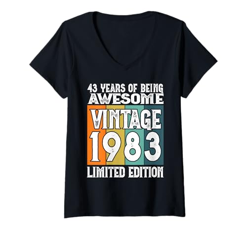 Damen Legendär seit 1983 Limited Edition 43 Geburtstag T-Shirt mit V-Ausschnitt Damen Legendär seit 1983 Limited Edition 43 Geburtstag T-Shirt mit V-Ausschnitt von Kattos - Birthday Vintage Born 1983 Version 2026