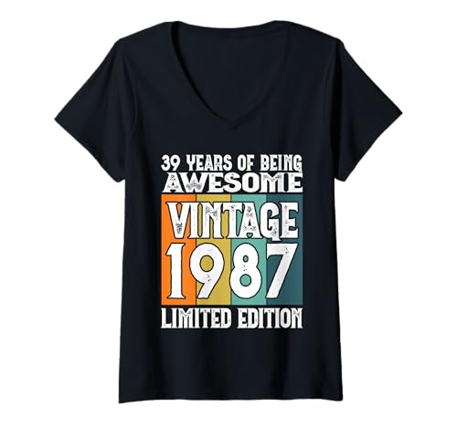 Damen Legendär seit 1987 Limited Edition 39 Geburtstag T-Shirt mit V-Ausschnitt Damen Legendär seit 1987 Limited Edition 39 Geburtstag T-Shirt mit V-Ausschnitt von Kattos - Birthday Vintage Born 1987 Version 2026