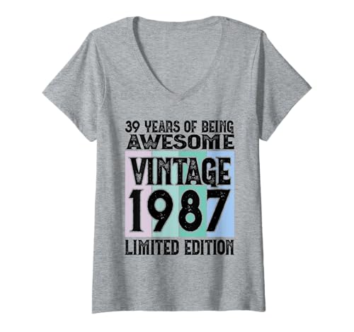 Damen Legendär seit 1987 Limited Edition 39 Geburtstag T-Shirt mit V-Ausschnitt Damen Legendär seit 1987 Limited Edition 39 Geburtstag T-Shirt mit V-Ausschnitt von Kattos - Birthday Vintage Born 1987 Version 2026
