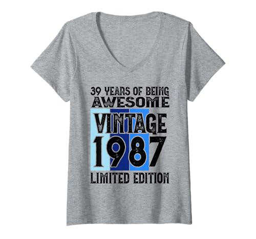 Damen Legendär seit 1987 Limited Edition 39 Geburtstag T-Shirt mit V-Ausschnitt Damen Legendär seit 1987 Limited Edition 39 Geburtstag T-Shirt mit V-Ausschnitt von Kattos - Birthday Vintage Born 1987 Version 2026