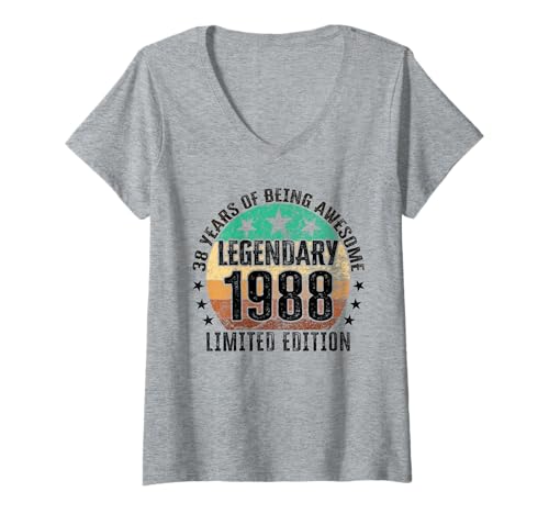 Damen Legendär seit 1988 Limited Edition 38 Geburtstag T-Shirt mit V-Ausschnitt von Kattos - Birthday Vintage Born 1988 Version 2026
