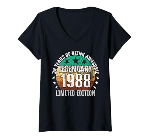 Damen Legendär seit 1988 Limited Edition 38 Geburtstag T-Shirt mit V-Ausschnitt von Kattos - Birthday Vintage Born 1988 Version 2026