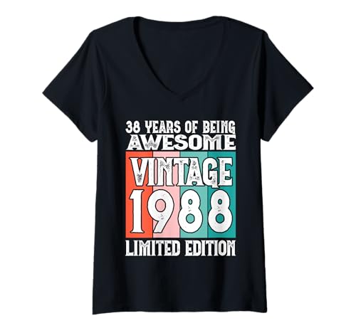 Damen Legendär seit 1988 Limited Edition 38 Geburtstag T-Shirt mit V-Ausschnitt von Kattos - Birthday Vintage Born 1988 Version 2026