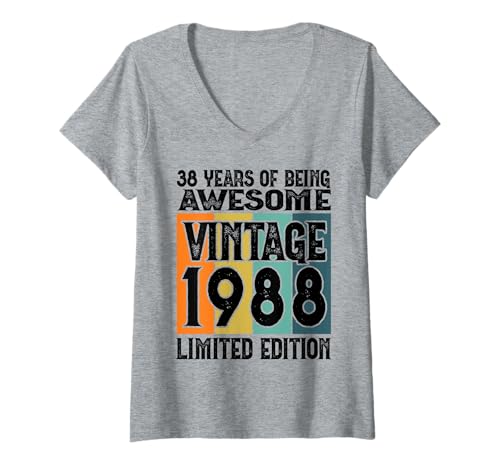 Damen Legendär seit 1988 Limited Edition 38 Geburtstag T-Shirt mit V-Ausschnitt von Kattos - Birthday Vintage Born 1988 Version 2026