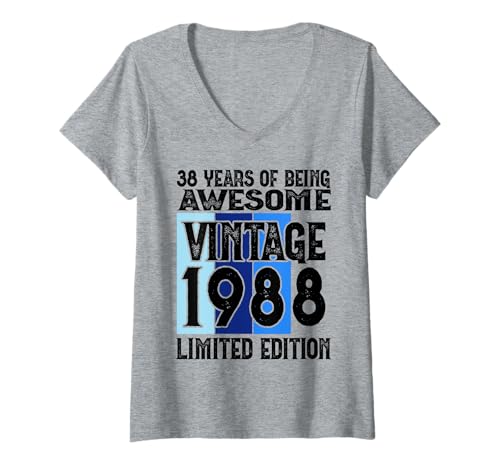 Damen Legendär seit 1988 Limited Edition 38 Geburtstag T-Shirt mit V-Ausschnitt von Kattos - Birthday Vintage Born 1988 Version 2026