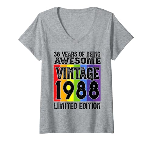 Damen Legendär seit 1988 Limited Edition 38 Geburtstag T-Shirt mit V-Ausschnitt von Kattos - Birthday Vintage Born 1988 Version 2026