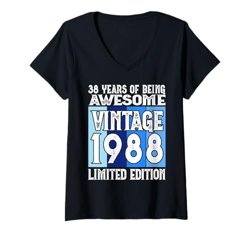 Damen Legendär seit 1988 Limited Edition 38 Geburtstag T-Shirt mit V-Ausschnitt von Kattos - Birthday Vintage Born 1988 Version 2026