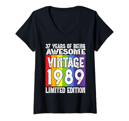 Damen Legendär seit 1989 Limited Edition 37 Geburtstag T-Shirt mit V-Ausschnitt Damen Legendär seit 1989 Limited Edition 37 Geburtstag T-Shirt mit V-Ausschnitt von Kattos - Birthday Vintage Born 1989 Version 2026