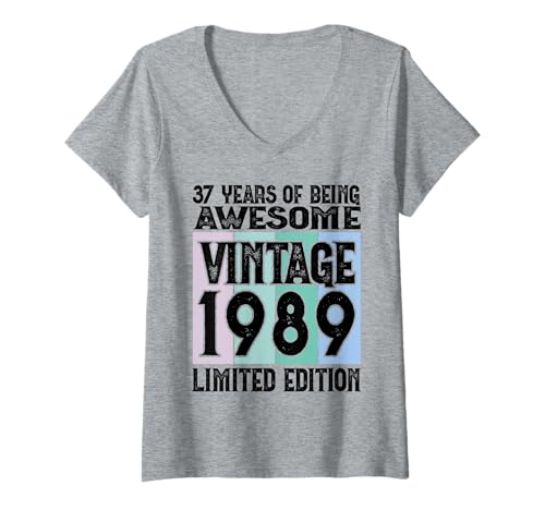 Damen Legendär seit 1989 Limited Edition 37 Geburtstag T-Shirt mit V-Ausschnitt Damen Legendär seit 1989 Limited Edition 37 Geburtstag T-Shirt mit V-Ausschnitt von Kattos - Birthday Vintage Born 1989 Version 2026