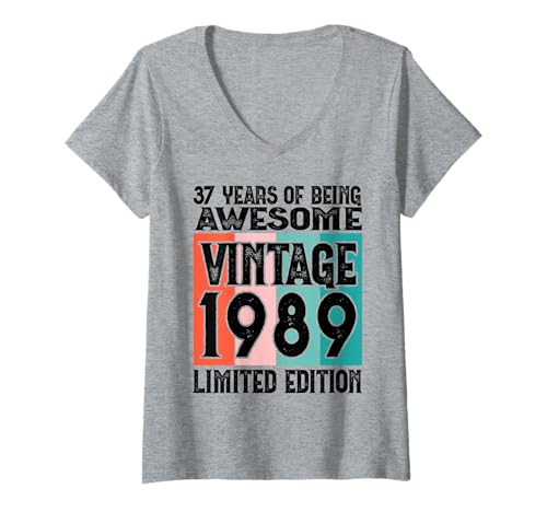 Damen Legendär seit 1989 Limited Edition 37 Geburtstag T-Shirt mit V-Ausschnitt Damen Legendär seit 1989 Limited Edition 37 Geburtstag T-Shirt mit V-Ausschnitt von Kattos - Birthday Vintage Born 1989 Version 2026
