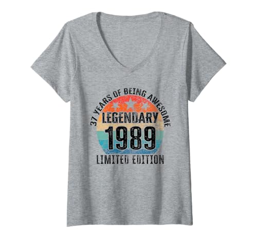 Damen Legendär seit 1989 Limited Edition 37 Geburtstag T-Shirt mit V-Ausschnitt Damen Legendär seit 1989 Limited Edition 37 Geburtstag T-Shirt mit V-Ausschnitt von Kattos - Birthday Vintage Born 1989 Version 2026