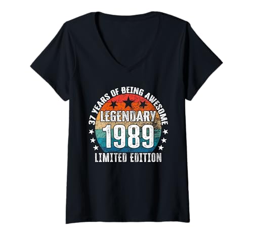 Damen Legendär seit 1989 Limited Edition 37 Geburtstag T-Shirt mit V-Ausschnitt Damen Legendär seit 1989 Limited Edition 37 Geburtstag T-Shirt mit V-Ausschnitt von Kattos - Birthday Vintage Born 1989 Version 2026