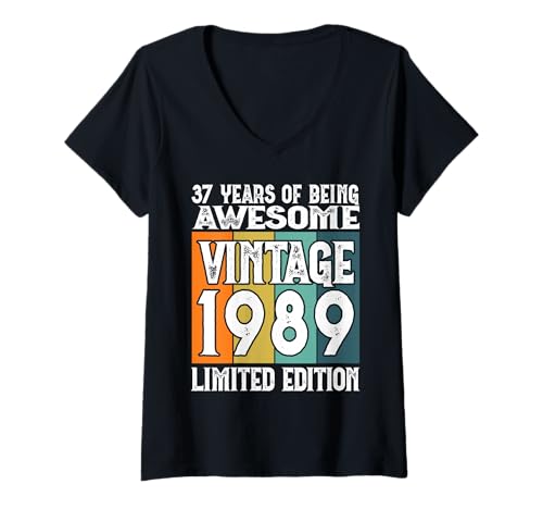 Damen Legendär seit 1989 Limited Edition 37 Geburtstag T-Shirt mit V-Ausschnitt Damen Legendär seit 1989 Limited Edition 37 Geburtstag T-Shirt mit V-Ausschnitt von Kattos - Birthday Vintage Born 1989 Version 2026